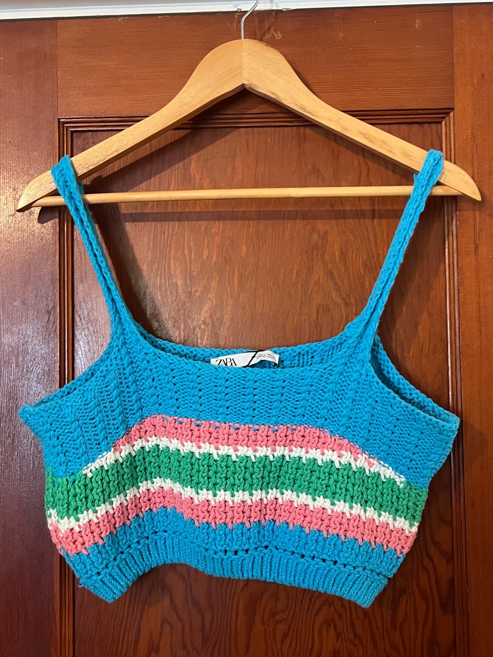 Zara Crochet Knit Crop Top Size Large Colorful Boho Festival Tank - Picture 2 of 7